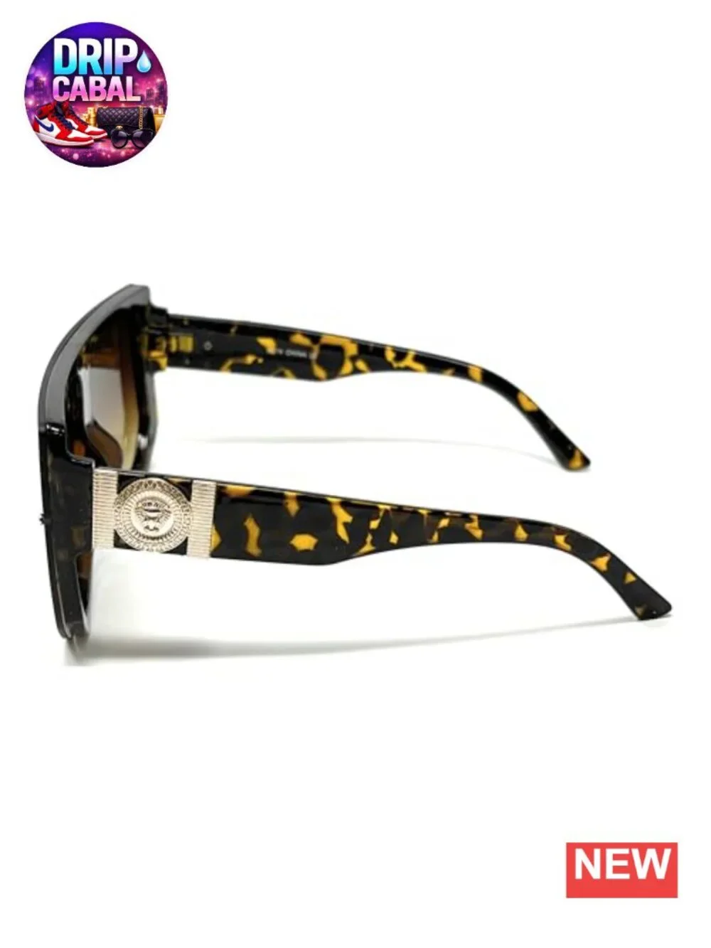Oversized Square Sunglasses Gold Temple Accent UV Protection